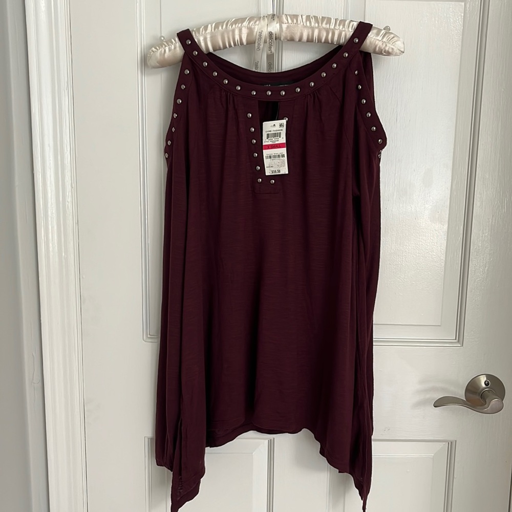 NWT INC Cold Shoulder Maroon Top Size Extra Small
